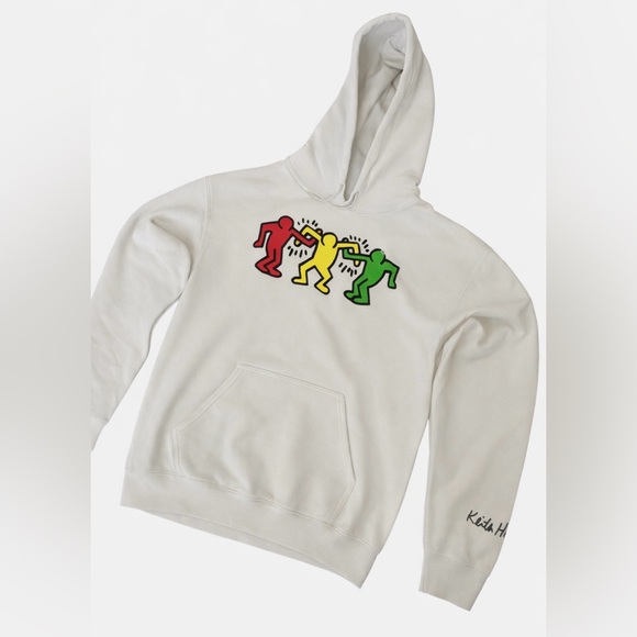 Keith Haring Dancing Figures Hoodie – Cream – Size Large - Picture 2 of 5